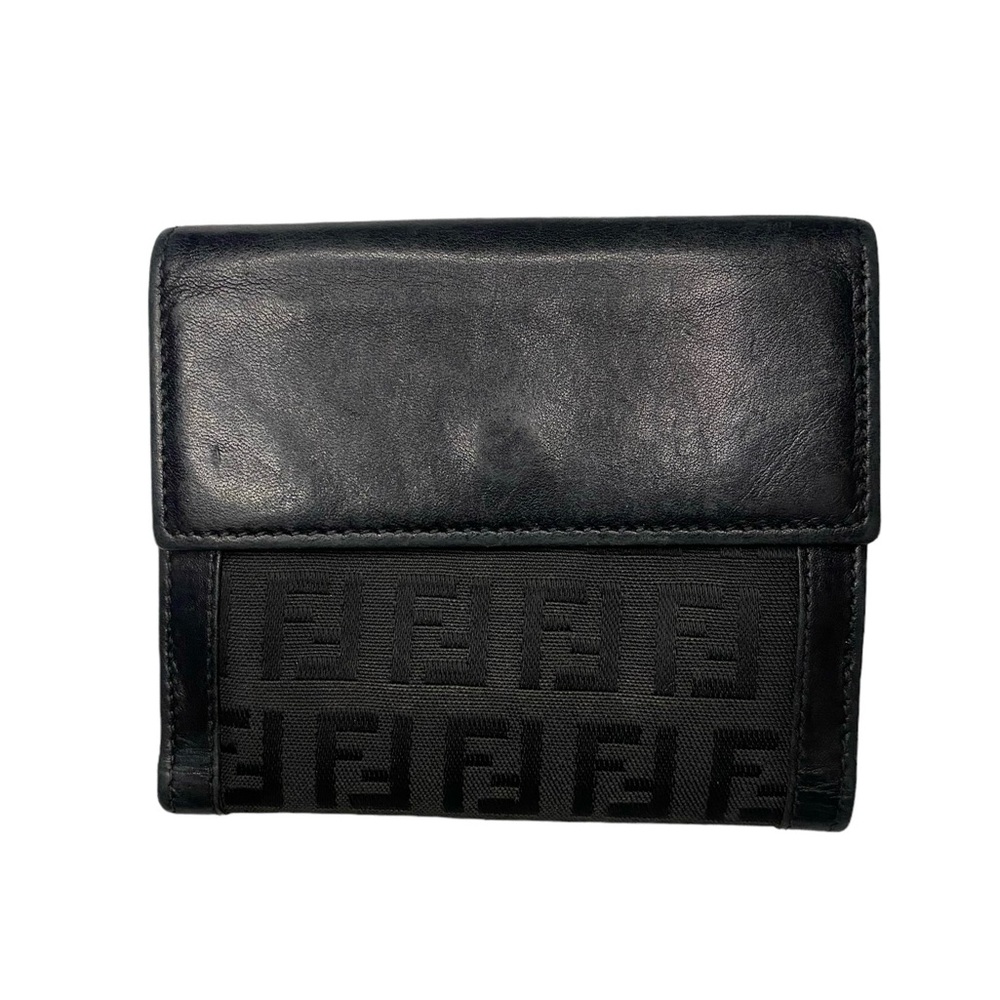 Pre-owned Vintage Fendi Zucchino FF Logo Compact Wallet Black - Picture 4 of 14